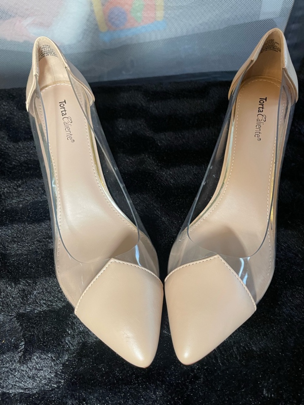 Torta Caliente Nude Pointed-Toe Clear-Side Pumps (Beige & Transparent)